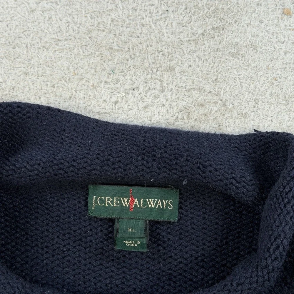 J Crew Always Sweater Mens XL Navy Blue Roll Neck Oarsman Cotton Fisherman Knit